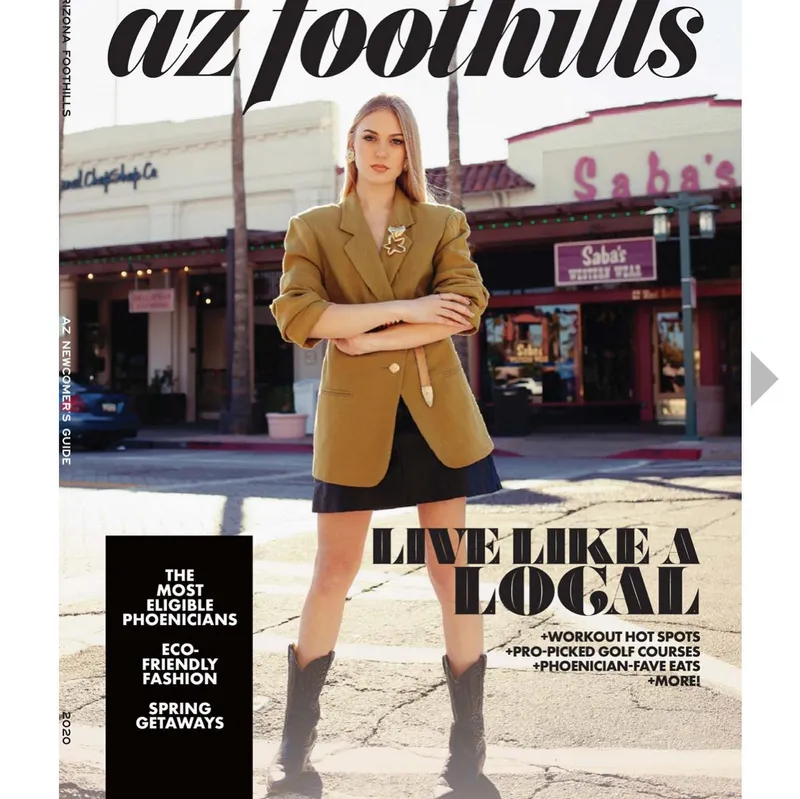 AZ Foothills magazine cover featuring a model with professional makeup by Gatsby in Arizona
